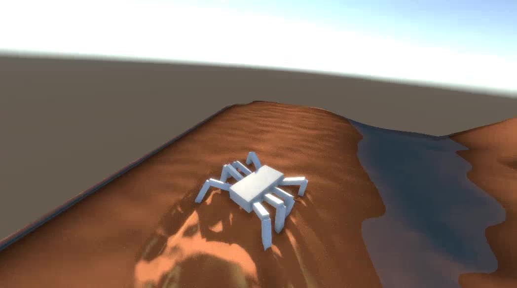 A procedurally animated spider walking on deformable surfaces.